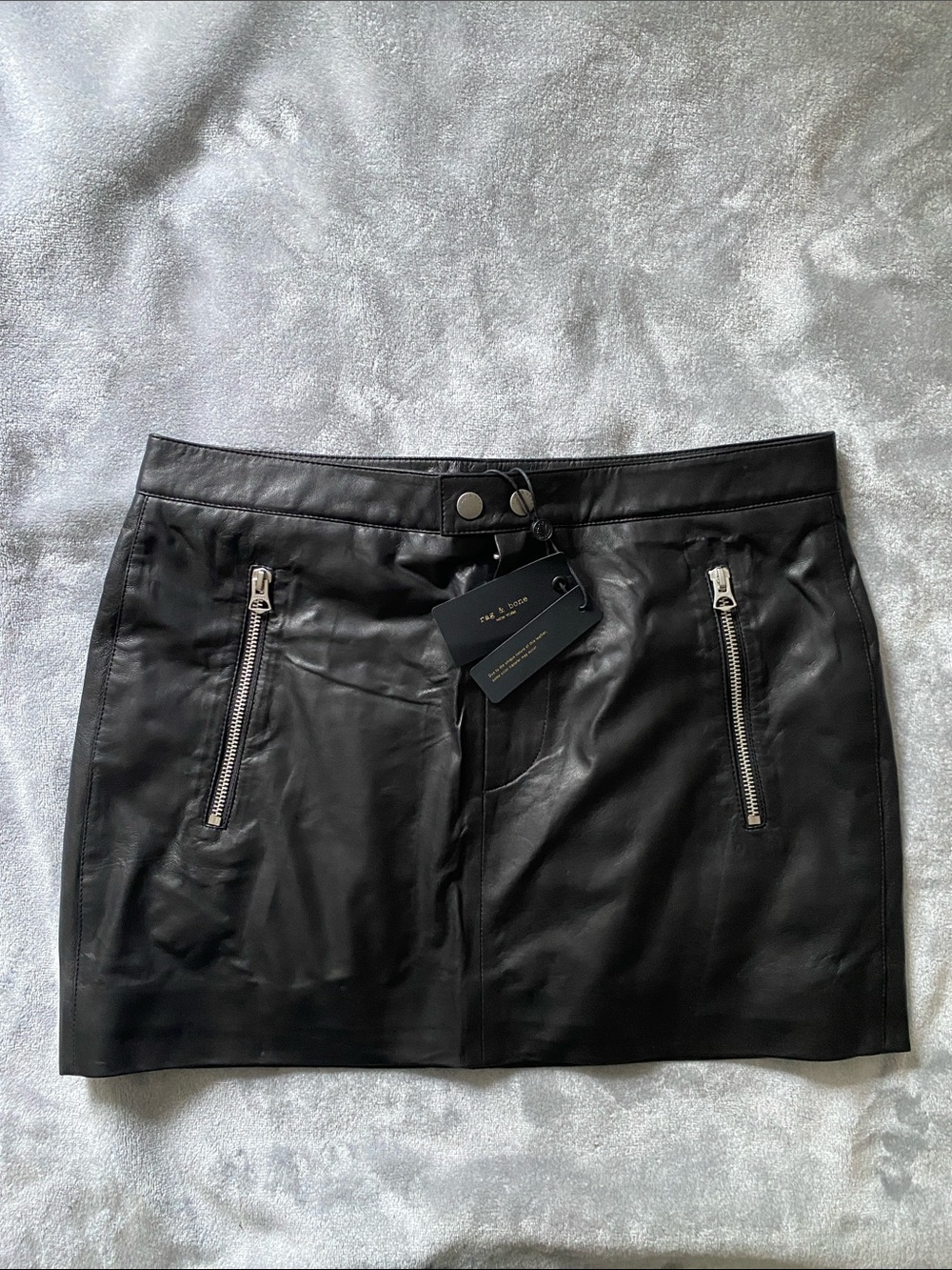 RAG & BONE NORA Black Leather Mini Skirt with Zip Pockets